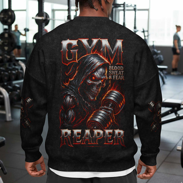 Gym Reaper Men's Gym Sweatshirt, Workout Shirt, Oversized Crewneck Sweatshirt