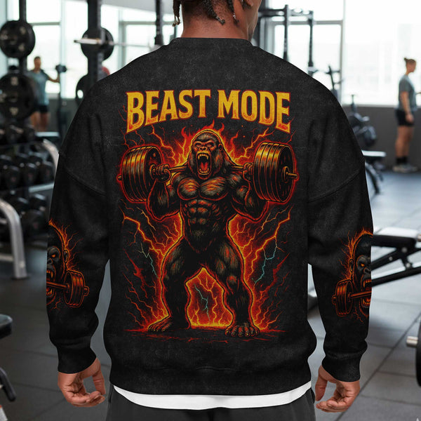 Beast Mode Men's Gym Sweatshirt, Workout Shirt, Oversized Crewneck Sweatshirt