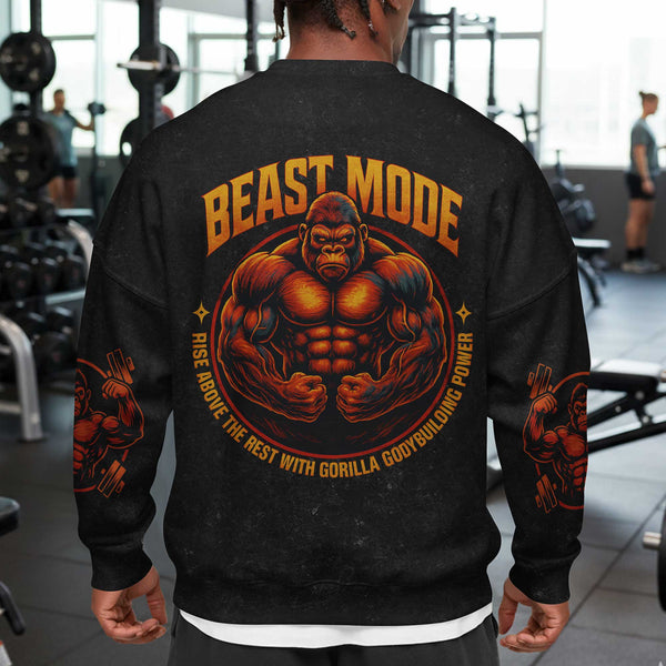 Beast Mode Men's Gym Sweatshirt, Workout Shirt, Oversized Crewneck Sweatshirt
