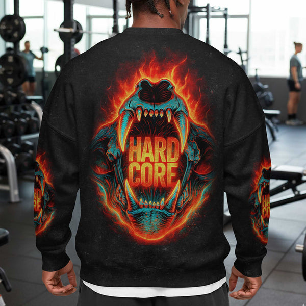 Hard Core Men's Gym Sweatshirt, Workout Shirt, Oversized Crewneck Sweatshirt