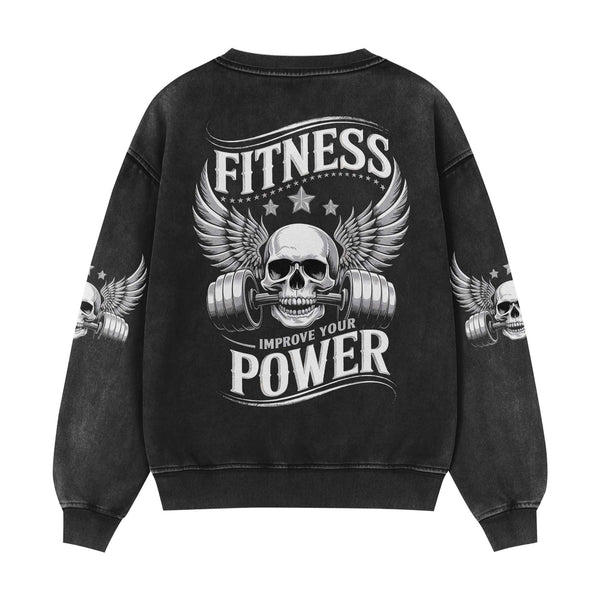 Fitness Improve Your Power Skull Men's Gym Sweatshirt, Workout Shirt, Oversized Crewneck Sweatshirt