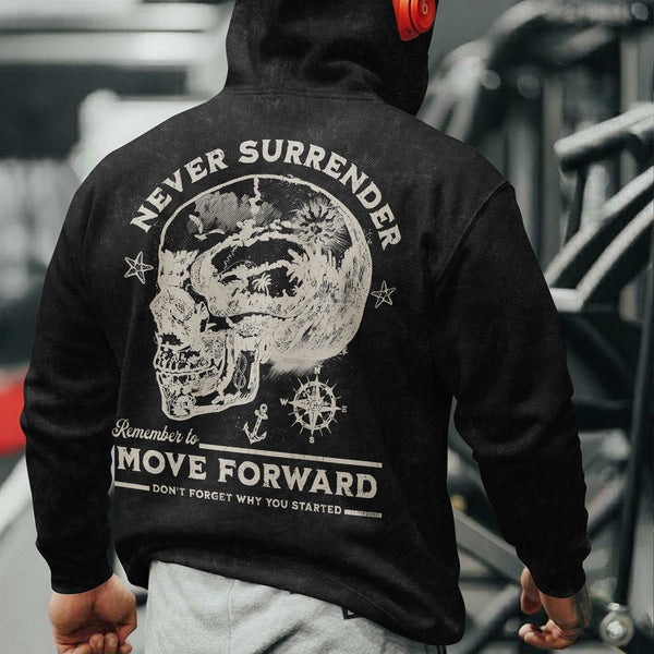 Never Surrender Men's Gym Hoodie, Workout Shirt, Oversized Pullover Hoodie