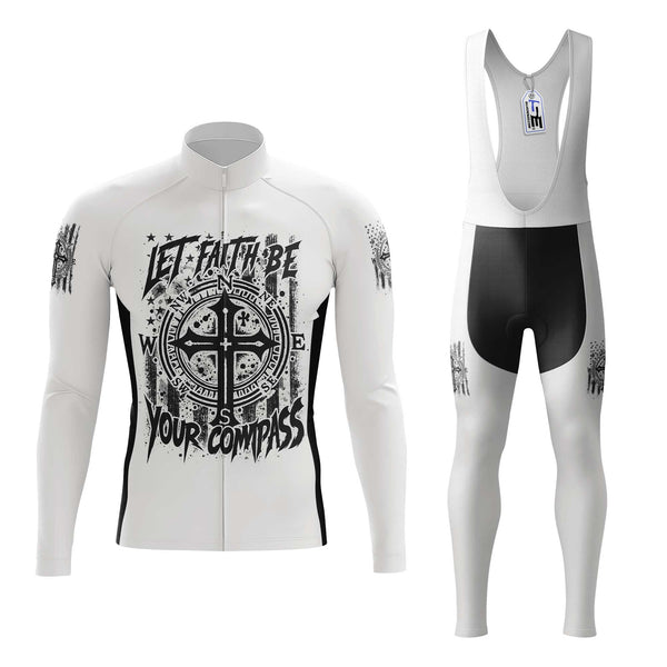 Let Faith Be Your Compass Men's Cycling Jersey Set, Road Bike Cycling Kit for Men, Biking Outfit, Bicycle Suit, Team Racing Uniform