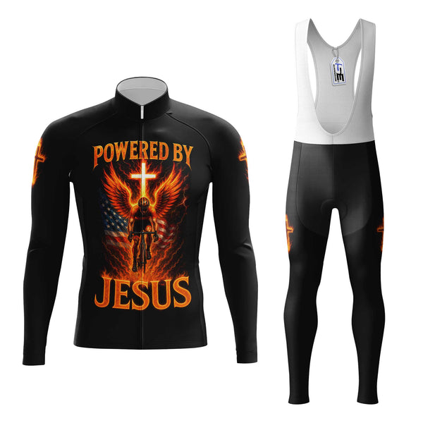 Powered By Jesus Men's Cycling Jersey Set, Road Bike Cycling Kit for Men, Biking Outfit, Bicycle Suit, Team Racing Uniform