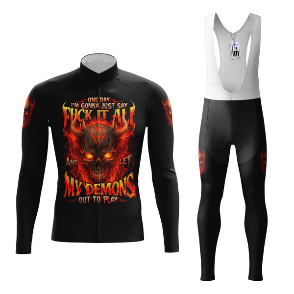 Skull F It All Men's Cycling Jersey Set, Road Bike Cycling Kit for Men, Biking Outfit, Bicycle Suit, Team Racing Uniform