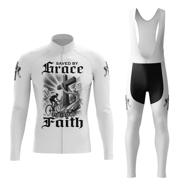 Saved By Grace Fueled By Faith Men's Cycling Jersey Set, Road Bike Cycling Kit for Men, Biking Outfit, Bicycle Suit, Team Racing Uniform