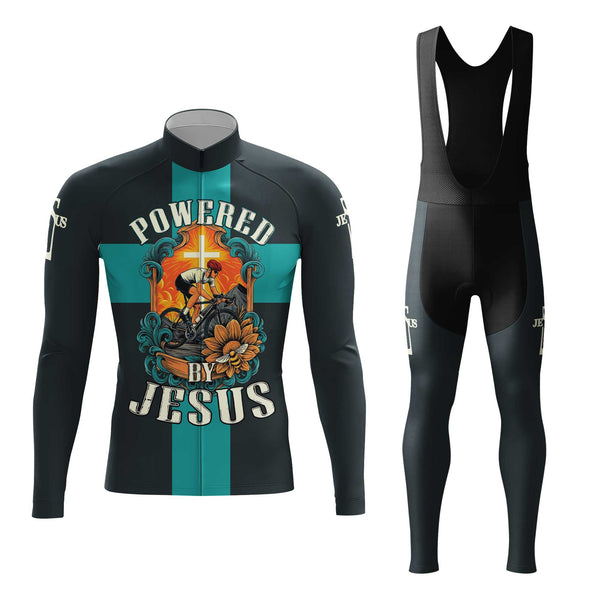 Powered By Jesus Men's Cycling Jersey Set, Road Bike Cycling Kit for Men, Biking Outfit, Bicycle Suit, Team Racing Uniform