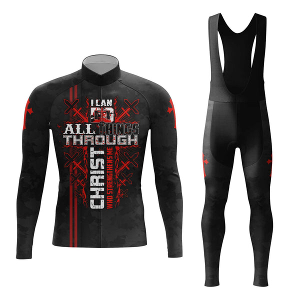 I Can Do All Things Through Christ Men's Cycling Jersey Set, Road Bike Cycling Kit for Men, Biking Outfit, Bicycle Suit, Team Racing Uniform