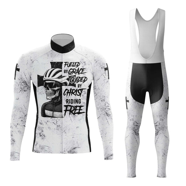 Skull Rider Fueled By Grace Men's Cycling Jersey Set, Road Bike Cycling Kit for Men, Biking Outfit, Bicycle Suit, Team Racing Uniform