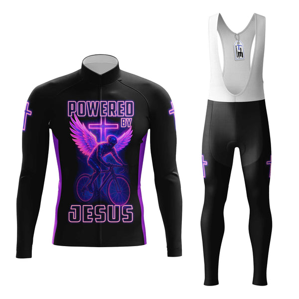 Powered By Jesus Men's Cycling Jersey Set, Road Bike Cycling Kit for Men, Biking Outfit, Bicycle Suit, Team Racing Uniform