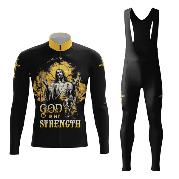 God Is My Strength Men's Cycling Jersey Set, Road Bike Cycling Kit for Men, Biking Outfit, Bicycle Suit, Team Racing Uniform