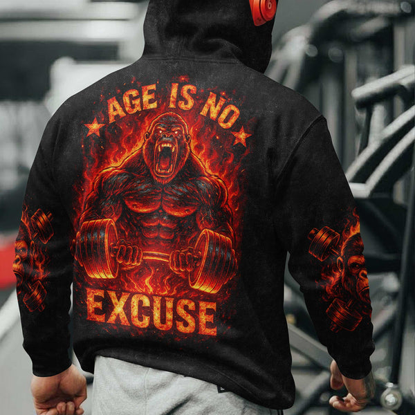Age Is No Excuse Men's Gym Hoodie, Workout Shirt, Oversized Pullover Hoodie