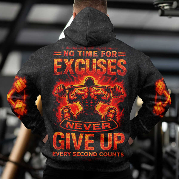 Never Give Up Men's Gym Hoodie, Workout Shirt, Oversized Pullover Hoodie