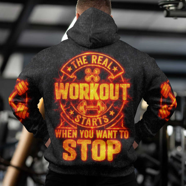 The Real Workout Men's Gym Hoodie, Workout Shirt, Oversized Pullover Hoodie