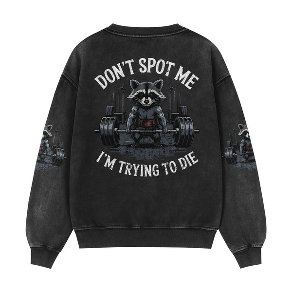 Don't Spot Me Racoon Men's Gym Sweatshirt, Workout Shirt, Oversized Crewneck Sweatshirt