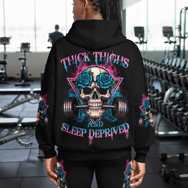Thick Thighs And Sleep Deprived Women's Gym Hoodie, Workout Shirt, Fitness Oversized Pullover Hoodie