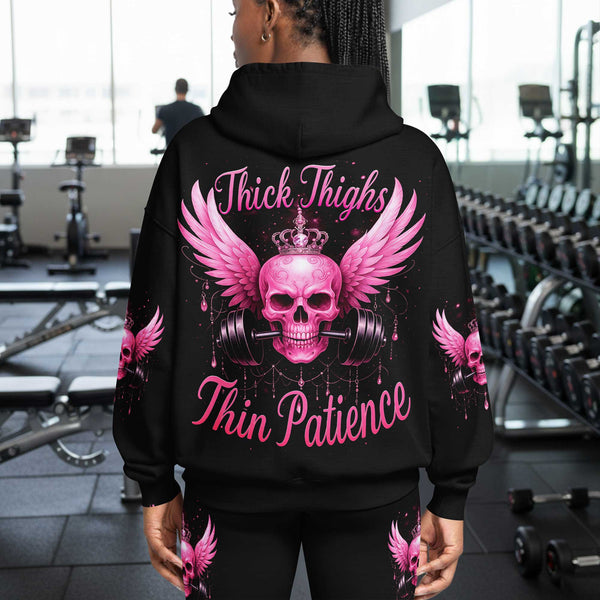Thick Thighs Thin Patience Women's Gym Hoodie, Workout Shirt, Fitness Oversized Pullover Hoodie