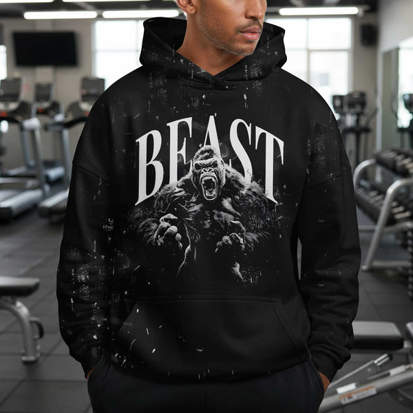 Beast Men's Gym Hoodie, Workout Shirt, Oversized Pullover Hoodie