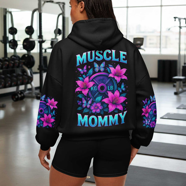 Muscle Mommy Women's Gym Hoodie, Workout Shirt, Fitness Oversized Pullover Hoodie
