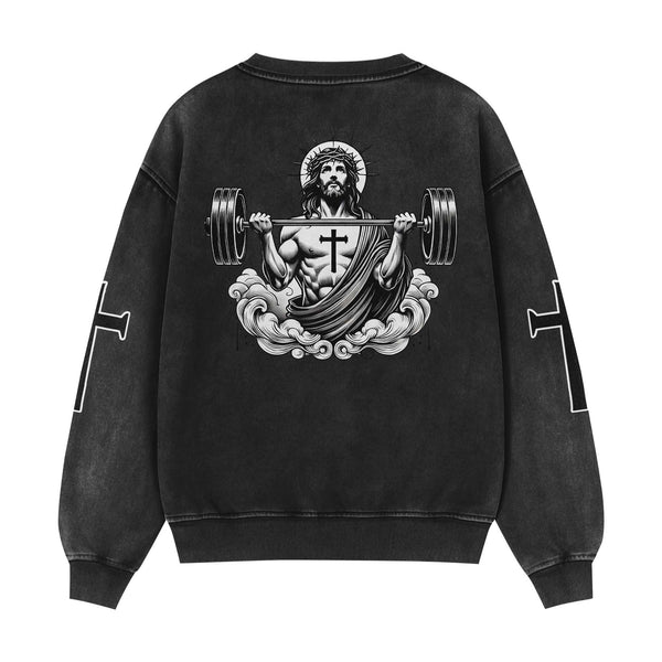 Jesus Lifting Men's Gym Sweatshirt, Workout Shirt, Oversized Crewneck Sweatshirt