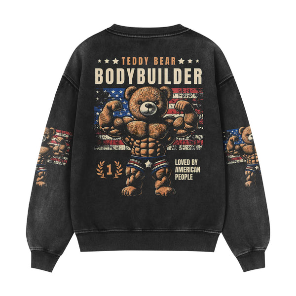 Bear Bodybuider Men's Gym Sweatshirt, Workout Shirt, Oversized Crewneck Sweatshirt