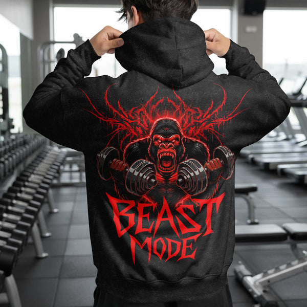 Beast Mode Men's Gym Hoodie, Workout Shirt, Oversized Pullover Hoodie