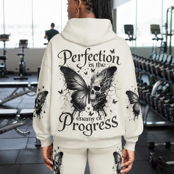 Perfection Is The Enemy Of Progress Women's Gym Hoodie, Workout Shirt, Fitness Oversized Pullover Hoodie
