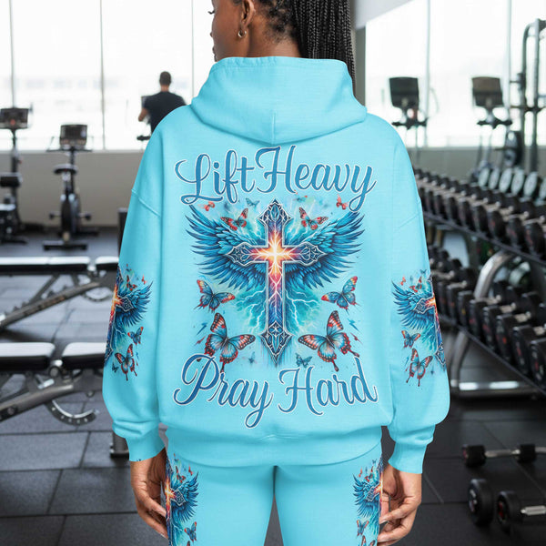 Lift Heavy Pray Hard Women's Gym Hoodie, Workout Shirt, Fitness Oversized Pullover Hoodie