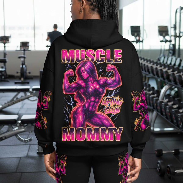 Muscle Mommy Women's Gym Hoodie, Workout Shirt, Fitness Oversized Pullover Hoodie