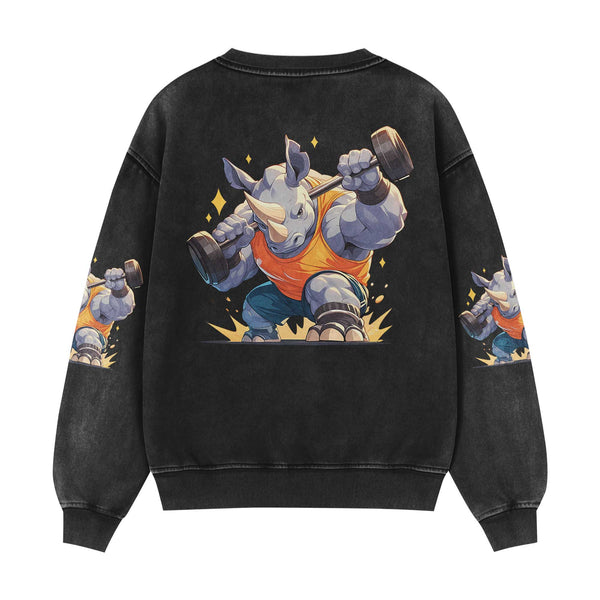 Rhino Lifting Men's Gym Sweatshirt, Workout Shirt, Oversized Crewneck Sweatshirt