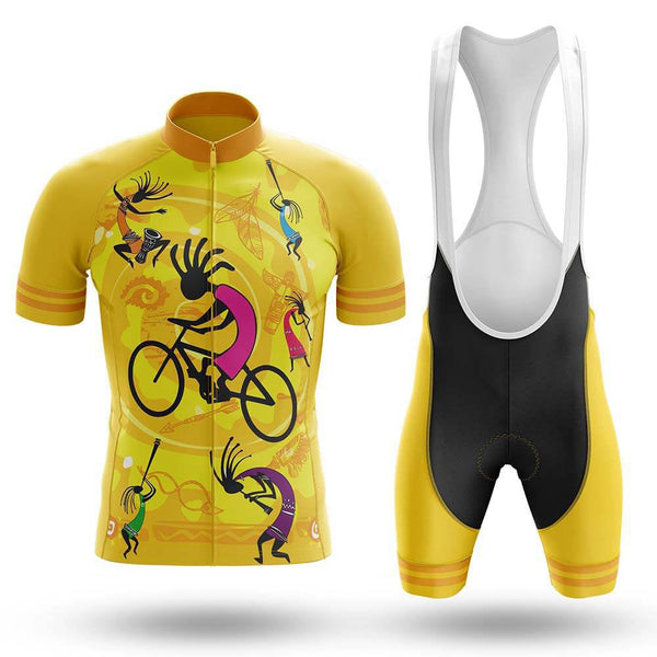 Yellow Kokopelli Men's Cycling Jersey Set, Road Bike Cycling Kit for Men, Biking Outfit, Bicycle Suit, Team Racing Uniform