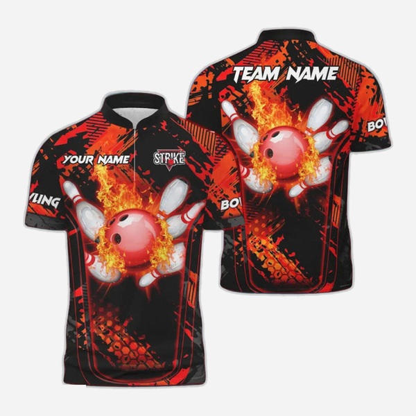 Bowling And Pins Flame Personalized Men Women Polo Shirt Custom Bowling Team Jersey