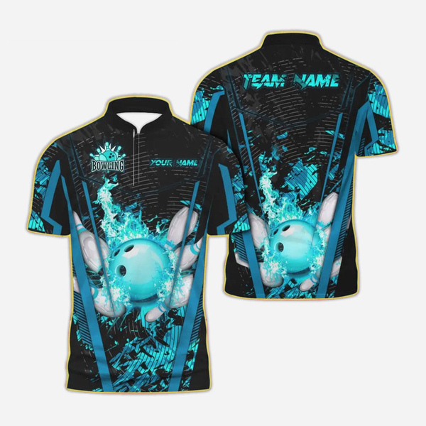 Bowling And Pins Flame Personalized Men Women Polo Shirt Custom Bowling Team Jersey