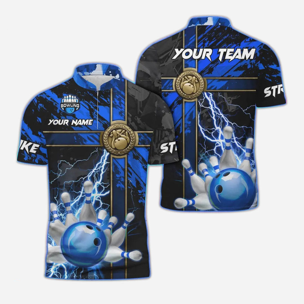 Bowling And Pins Lightning Personalized Men Women Polo Shirt Custom Bowling Team Jersey