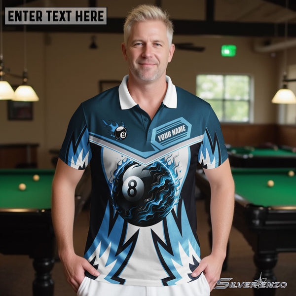 Billiards Blue 8 Ball Personalized Men Women Polo Shirt Custom Billiard Team Jersey
