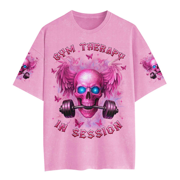 Gym Therapy In Session Women's Gym T-Shirt, Workout Shirt, Oversized Pump Cover Tee