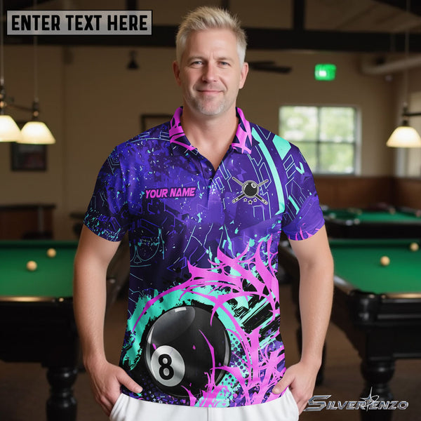 Billiards Colorful 8 Ball Personalized Men Women Polo Shirt Custom Billiard Team Jersey