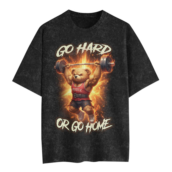 Go Hard Or Go Home Bear Men's Gym T-Shirt, Workout Shirt, Oversized Pump Cover Tee