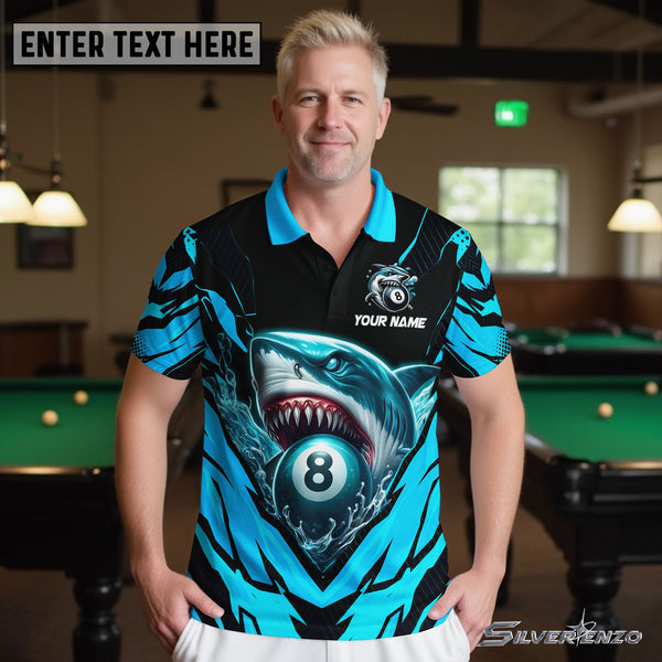 Billiards 8 Ball Angry Shark Personalized Men Women Polo Shirt Custom Billiard Team Jersey
