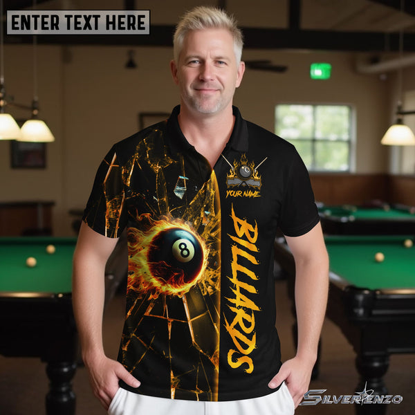 Billiards 8 Ball Fire Flame Personalized Men Women Polo Shirt Custom Billiard Team Jersey