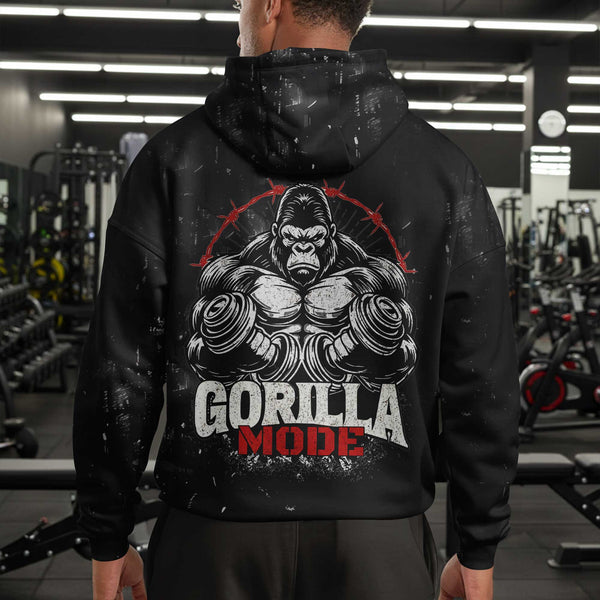Gorilla Mode Men's Gym Hoodie, Workout Shirt, Oversized Pullover Hoodie