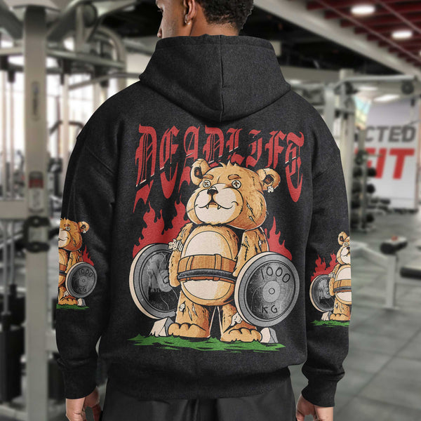Bear Deadlift Men's Gym Hoodie, Workout Shirt, Oversized Pullover Hoodie