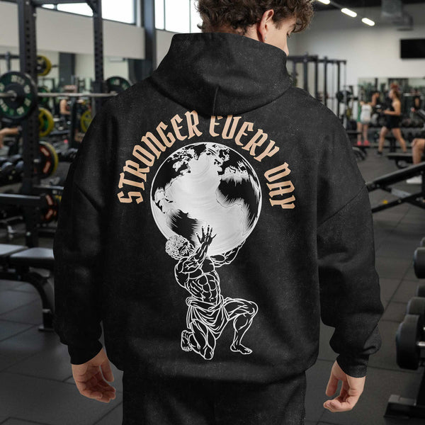 Stronger Every Day Men's Gym Hoodie, Workout Shirt, Oversized Pullover Hoodie
