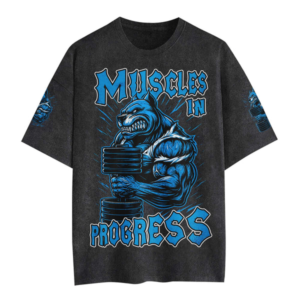 Muscles In Progress Men's Gym T-Shirt, Workout Shirt, Oversized Pump Cover Tee