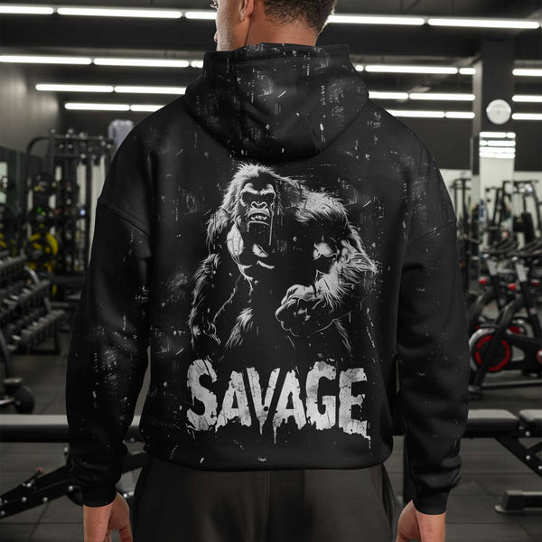 Savage Men's Gym Hoodie, Workout Shirt, Oversized Pullover Hoodie