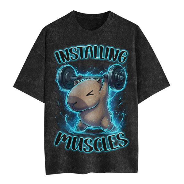 Installing Muscles Men's Gym T-Shirt, Workout Shirt, Oversized Pump Cover Tee