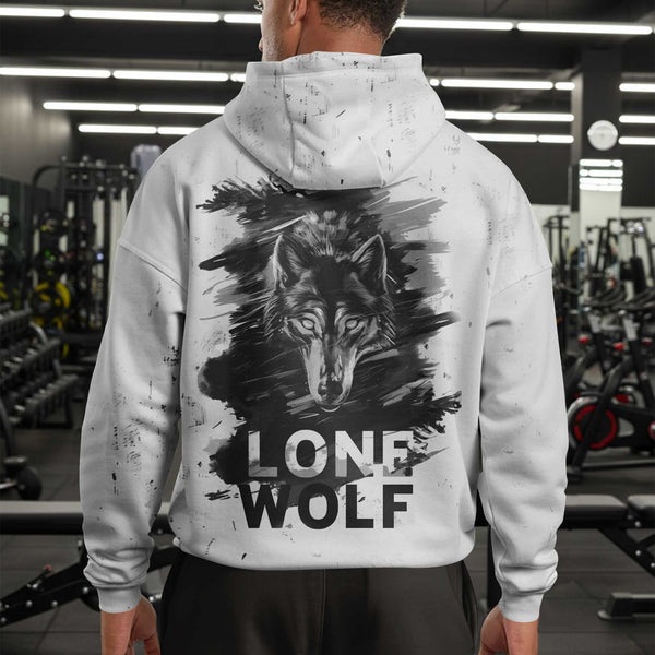 Lone Wolf Men's Gym Hoodie, Workout Shirt, Oversized Pullover Hoodie