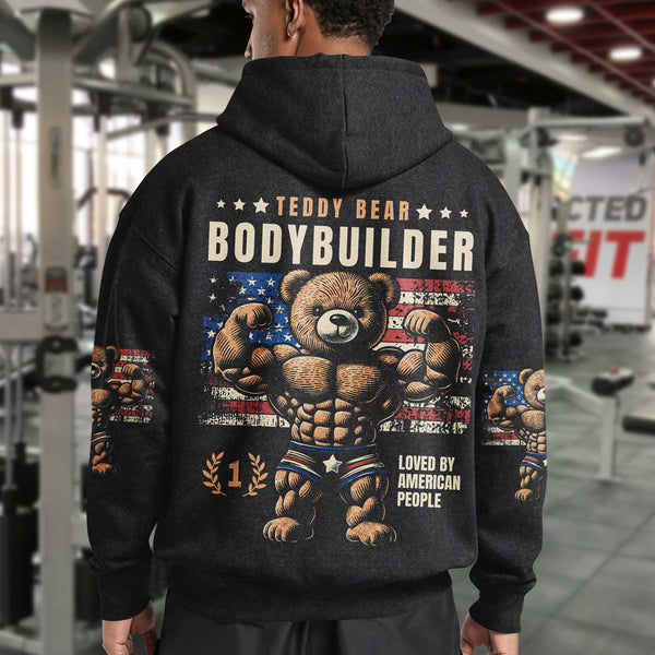 Bear Bodybuider Men's Gym Hoodie, Workout Shirt, Oversized Pullover Hoodie
