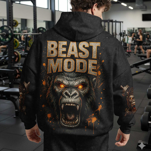 Beast Mode Men's Gym Hoodie, Workout Shirt, Oversized Pullover Hoodie
