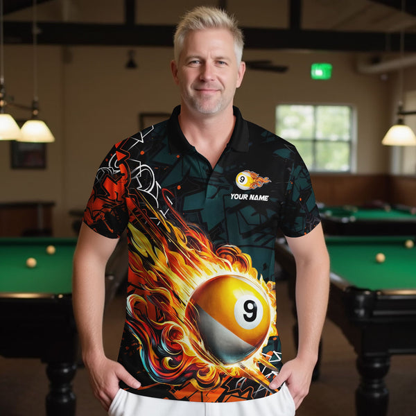 Billiards Fire 9 Ball Personalized Men Women Polo Shirt Custom Billiard Team Jersey